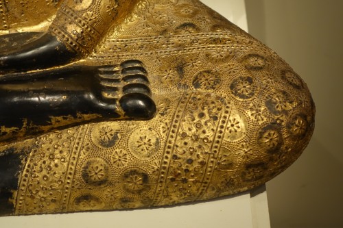 19th century - Seated Buddha in bronze, lacquer and gold leaf, Rattanakosin 1850