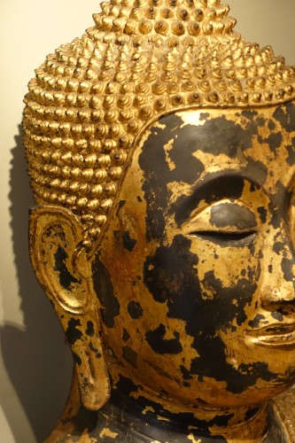 Antiquités - Seated Buddha in bronze, lacquer and gold leaf, Rattanakosin 1850