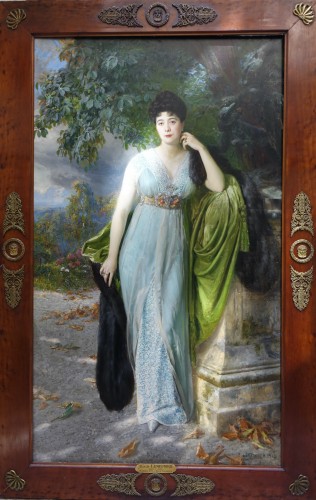 Très grand portrait d'une femme de qualité daté 1914 - Basile LEMEUNIER ( 1852-1922)