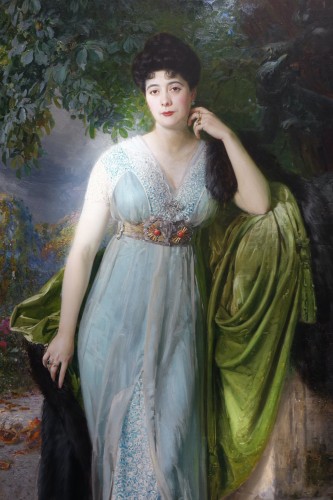 Very Important portrait of a noble woman dated 1914- Basile LEMEUNIER  - Paintings & Drawings Style Art nouveau