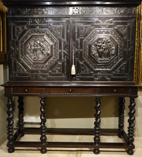 Antiquités - Cabinet en ébène , France ou Pays-Bas 17e siècle