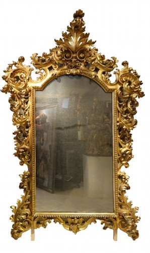 Large baroque mirror in carved and gilded wood, Italy 19th century