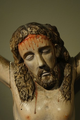 Antiquités - Large carved and lacquered wood Christ, Goa 18th century
