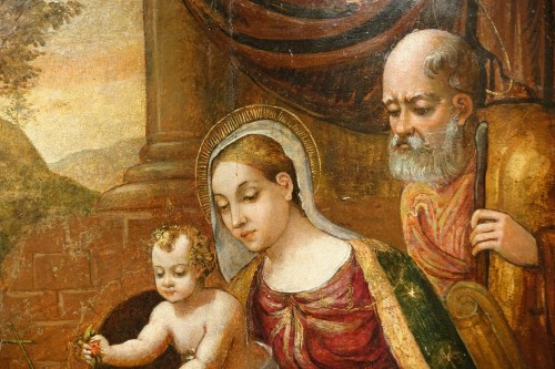 La Sainte Famille et saint-jean Baptiste, école Vénéto crétoise, datée 1612 - Tableaux et dessins Style Renaissance