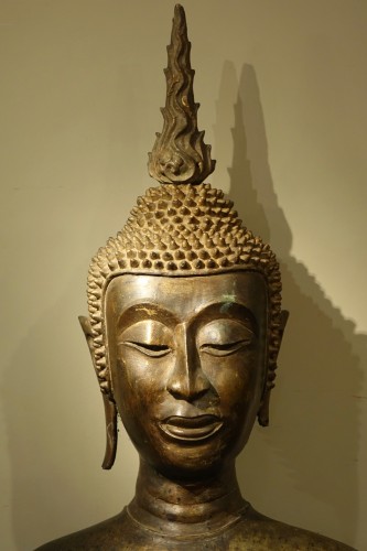 Antiquités - Grand Bouddha en bronze, Thaïlande ou Laos 19e siècle