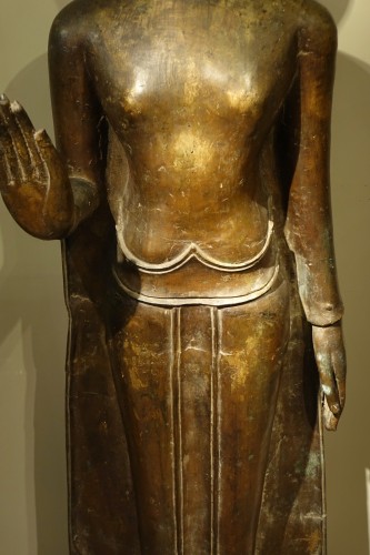 Antiquités - Grand Bouddha en bronze, Thaïlande ou Laos 19e siècle