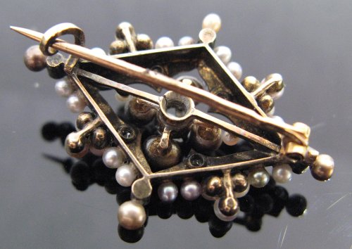 XIXe siècle - Broche émail et perles fines fin XIXe