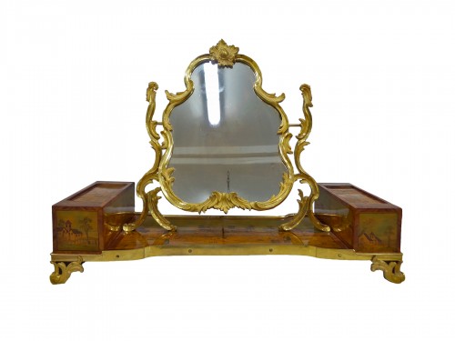 Toilet mirror with ruin marquetry decoration stamped Joubert