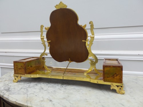 Toilet mirror with ruin marquetry decoration stamped Joubert - Mirrors, Trumeau Style Louis XV