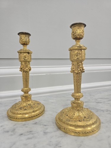 Paire de bougeoirs d'époque Napoléon III - Luminaires Style Napoléon III
