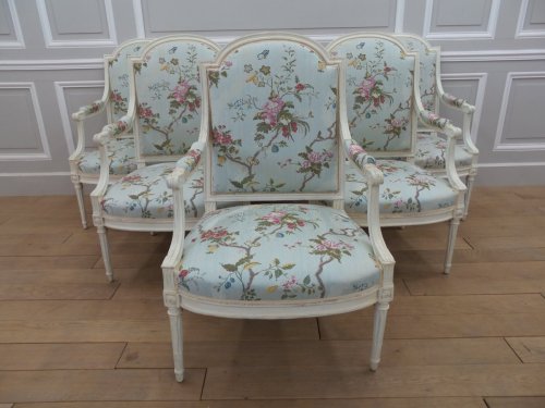 Antiquités - Fauteuils Louis XVI estampillés Henry Jacob