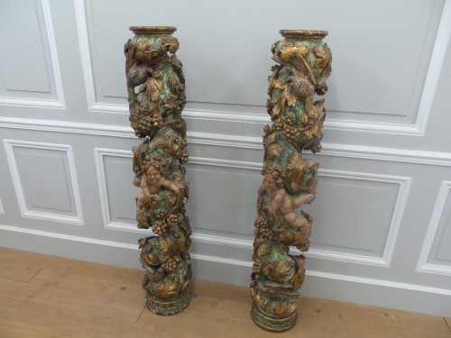 Pair of 17th century Baroque columns - Decorative Objects Style Louis XIII