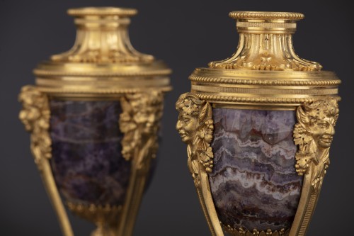 18th century - Pair candlesticks cassolettes in amethyst