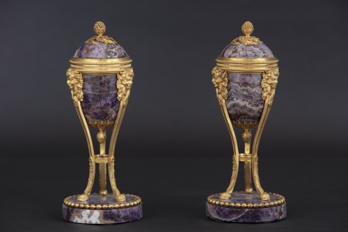 Pair bougeoirs cassolettes en améthyste - Directoire