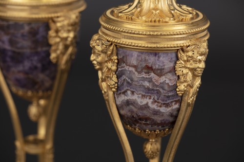 Antiquités - Pair candlesticks cassolettes in amethyst