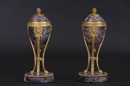 Antiquités - Pair candlesticks cassolettes in amethyst