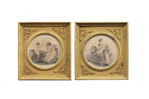 Pair of neoclassical miniatures in bronze frames