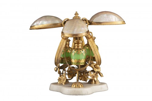 A late 19th century Bronze and mother of pearl Perfume holder