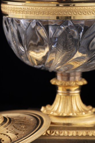 Petit encrier Empire en bronze et cristal - Objet de décoration Style Napoléon III