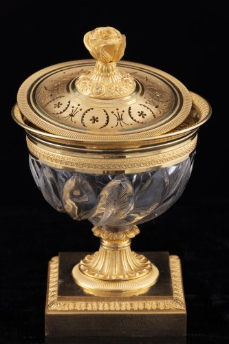 Small Empire bronze and crystal  inkwell - 