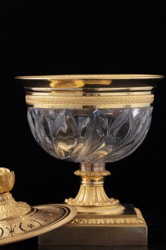 XIXe siècle - Petit encrier Empire en bronze et cristal