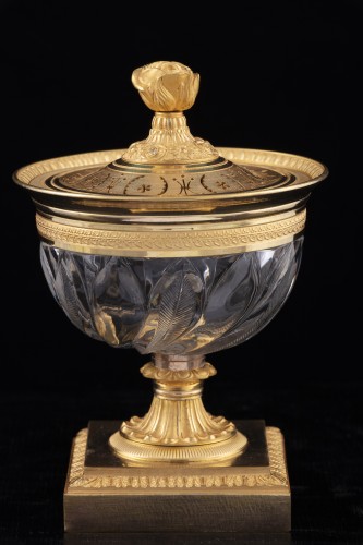 Petit encrier Empire en bronze et cristal - Napoléon III