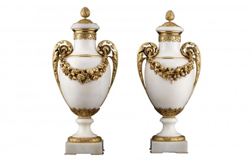 Pair of Louis XVI marble and bronze vases