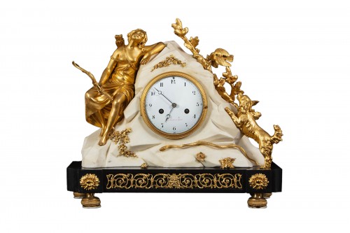 Louis XVI bronze and mmarble clock by Grebert á Paris
