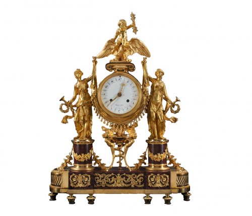 French Louis XVI bronze and marble mantel clocks by Ridel á Paris