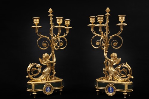 A Three-piece mantel set of Louis XVI period Dial signed MANIER a PARIS - Horology Style Louis XVI