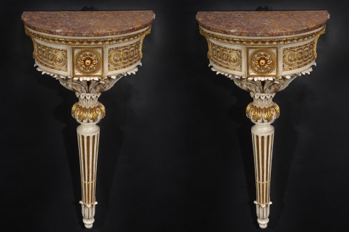 Furniture  - Pair of small italian wall consoles. of Louis XVI period