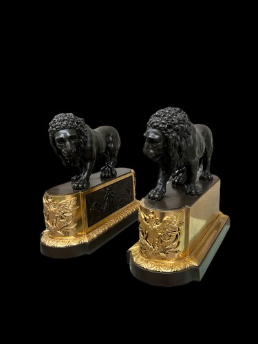 Pair of lions in bronze brown and gilded - Sculpture Style Empire