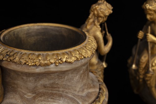 Paire de vases en alabastro fiorito fin 19e siècle - Objet de décoration Style 