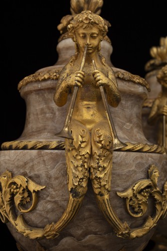 Objet de décoration Cassolettes, coupe et vase - Paire de vases en alabastro fiorito fin 19e siècle