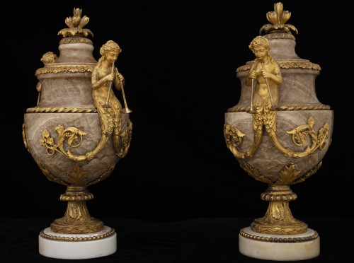 Antiquités - Paire de vases en alabastro fiorito fin 19e siècle