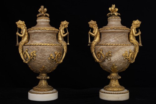 Antiquités - Paire de vases en alabastro fiorito fin 19e siècle