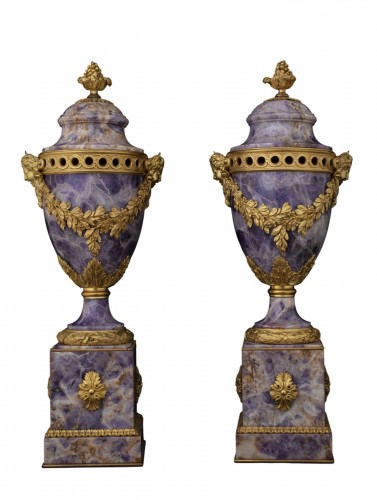 Paire cassolettes en améthyste et bronze fin XVIIIe siècle