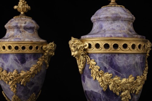 Paire de cassolettes en améthyste et bronze fin XVIIIe siècle - Galerie Francesco De Rosa