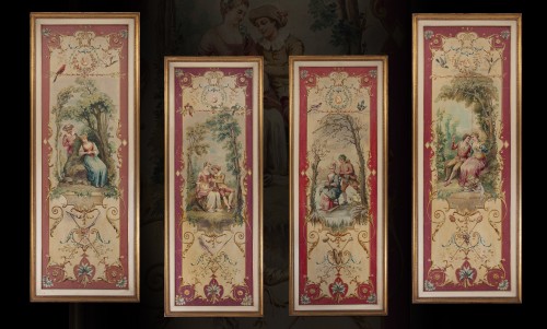 Ensemble de 4 Scénes galantes du XVIIIe siècle - Objet de décoration Style Louis XVI