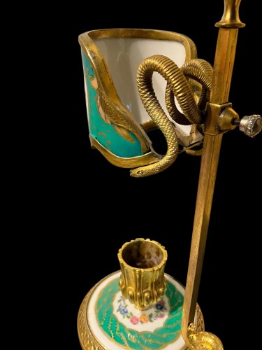 Antiquités - “BOUGEOIR” with a Sévres porcelain lampshade