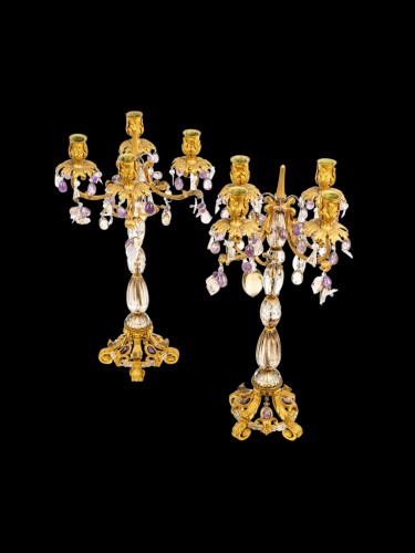 Lighting  - A pair candelabras bronze eamethyste crystal