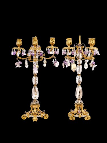 A pair candelabras bronze eamethyste crystal - 