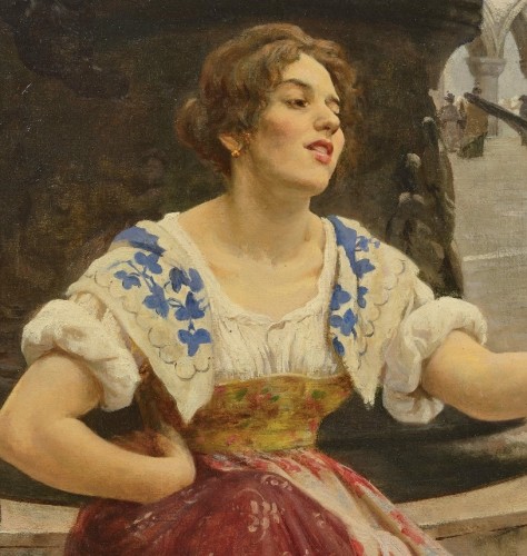 Tableaux et dessins Tableaux XIXe siècle - Jeune femme à Venise signé Sylvius D. Paoletti (1864-1921)