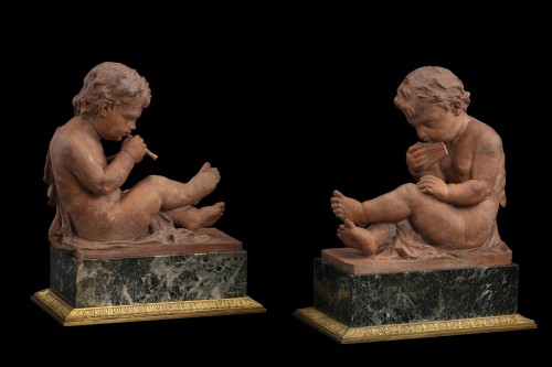 Paire de putti en terre cuite, France fin XVIIIe siècle - Sculpture Style 