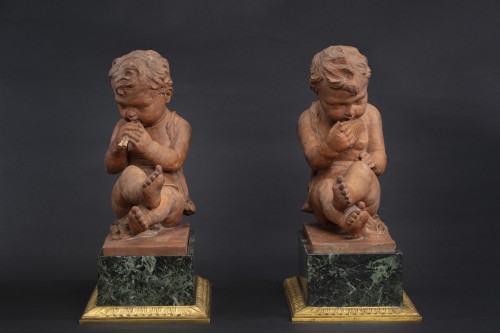 Sculpture Sculpture en Terre cuite - Paire de putti en terre cuite, France fin XVIIIe siècle
