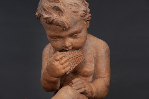 XVIIIe siècle - Paire de putti en terre cuite, France fin XVIIIe siècle