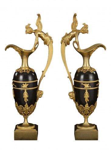 Pair gilt bronze ewers attr. Claude Galle