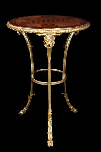 Guéridon fin 19e en bronze doré et plateau en bois - Mobilier Style Napoléon III