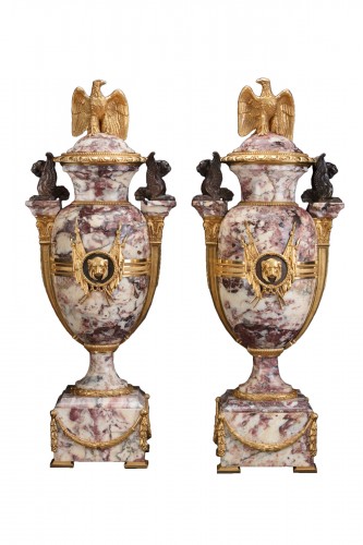 Pair vases marble and bronze