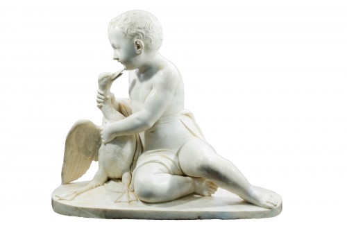 Enfant et oie, marbre blanc de Carrare 19e siècle